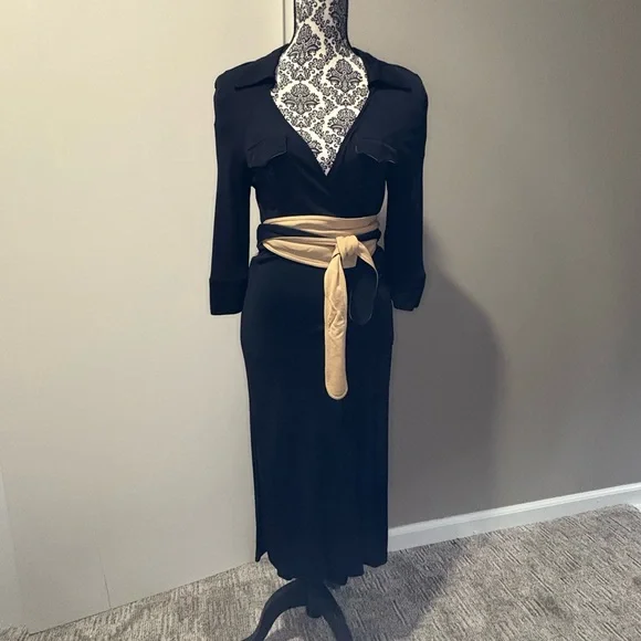 Diane Von Furstenberg | Dresses | Diane Von Furstenberg Obi Style Wrap Dress  207 Sz 0 Black And Camel | Poshmark